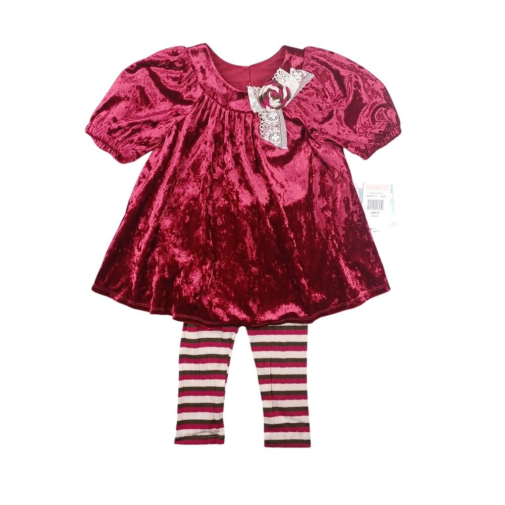 Bonnie Jean Girls Crushed Velvet Tunic Top Legging Set Holiday Outfit Red 3T New